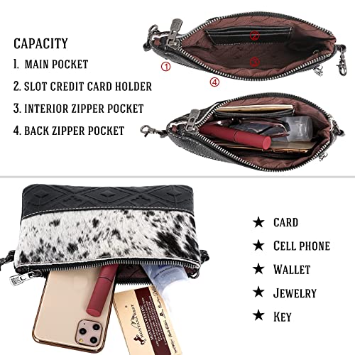 Montana West Western Purse for Women Crossbody Bag Wristlet Clutch Purse - color: Black Embossed Pattern