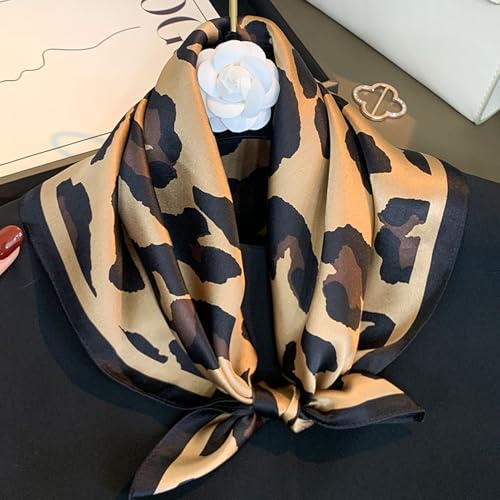 Aufeel Women's 100% Pure Mulberry Silk Small Square Scarf - Neckerchief Women - Silk Headscarf - 21" x 21" - color: Brown Leopard