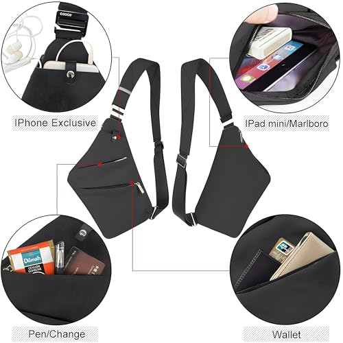 OSOCE Crossbody Sling Bag, Water-Resistant Anti Theft Chest Pack, Minimalist Commuter Daypack for Travel Hiking Work - color: 1.0 Dark Black, size: Small