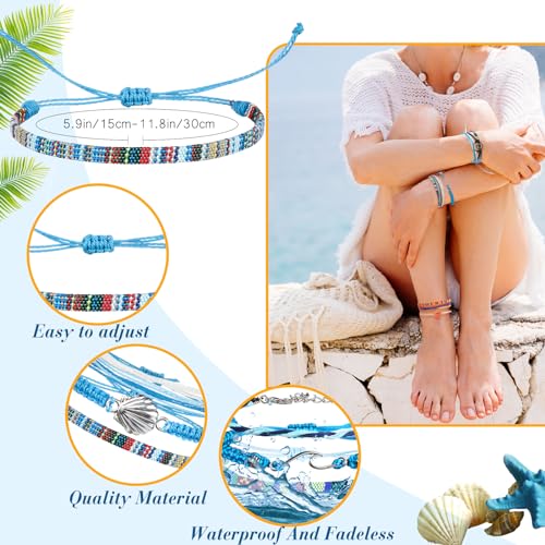 Yinkin 18 Pcs Boho Surfer Ankle Bracelets for Women Men Adjustable Handmade Braided Friendship Bracelet Waterproof String Rope Beaded Anklets Summer Beach Jewelry Gift - style: Ocean Style