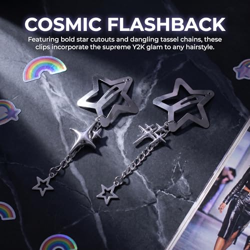 Pndeyo 2pcs Star Tassels Hair Clips for Women, Non-Slip 2000s Y2k Snap Barrettes, Cute Star Beaded Pendant Pin Accessories for Braid Long Short Thin Thick Hair- Silver - color: Silver-A2 Style