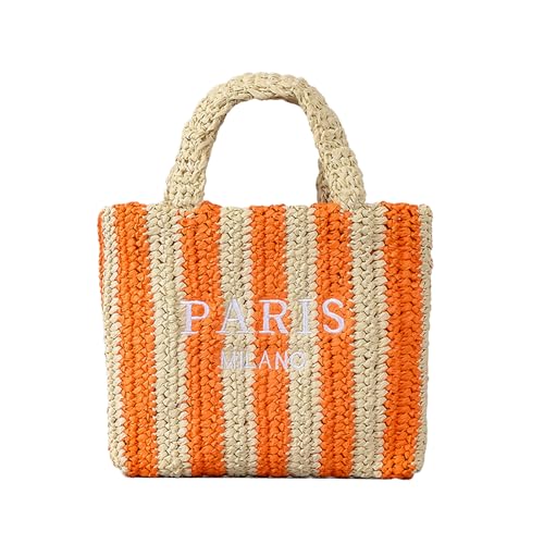 Straw Beach Bag for Women Summer Woven Tote Bag Packable Straw Purses and Handbags for Vacation Holiday - color: S-orange