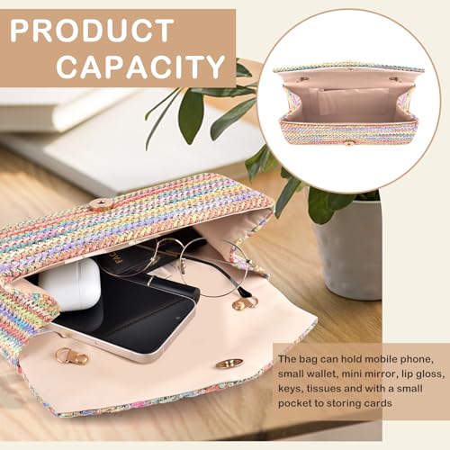 PACETAP Straw Clutch Purse for Women, Pearl Decoration Boho Crossbody Bags, Evening Clutch Purses Handbags for Wedding Party Cocktail Prom Dinner(Iridescence) - color: Straw Iridescence