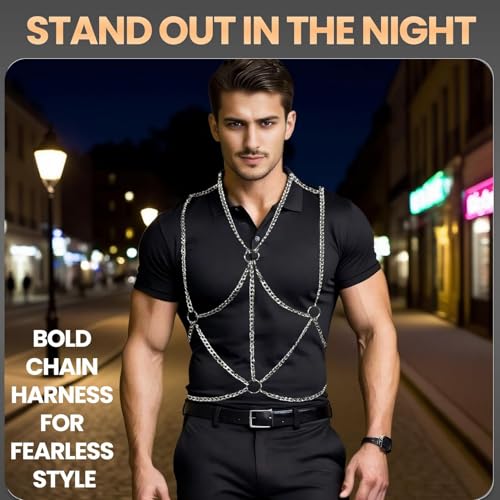 Men's Chest Belt Chain Body Costume Adjustable Goth Body Suit Fashion Mens Rave Outfit for Cosplay Festival Party Stage Performance C140