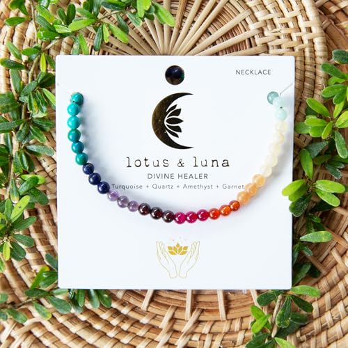 Lotus and Luna 7 Chakra Necklace for Women - Healing Crystal Necklace with Genuine Stones (Master Healer) to Bring Balance and Healing to Mind and Body - Handmade Jewelry Gift - style: Divine Healer Healing
