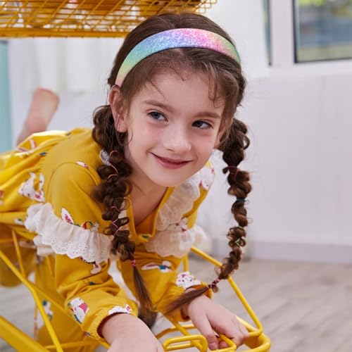 Fishdown Headbands for Girls 3 CM Wide, 5 Pack Cute Sparkly Hair Bands for Kids, Rainbow Sequin Girls Headbands for Kids Children Teens Women - color: Color-5
