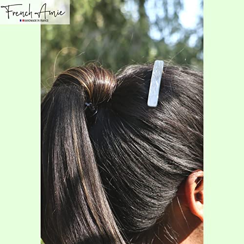 French Amie Small 2 1/4 inch Celluloid Handmade Hair Barrette No Slip Grip Durable Styling Women Hair Accessories Hair Clip for Girls, Made in France(Metallic Grey) - color: Metallic Grey