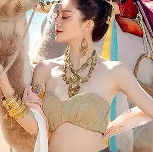 Vintage Engraved Coin Tassel Statement Collar Necklace for Women Ancient Gold Carving Big Round Layered Bohemia Long Chain Choker Gypsy Ethnic Boho Bib Exaggerate Pendant Personalized Retro Jewelry Gifts