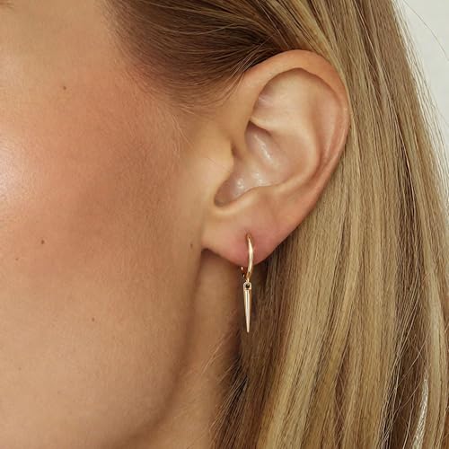 MILACOLATO 925 Sterling Silver Hoop Earrings for Women 18K Gold/Rhodium Plated Drop Dangle Hoop Earrings with Charms Cross Spike Moon Star Paperclip Link Statement Earrings Convertible Link Huggie Earrings Hypoallergenic - color: Gold Tone : Hoop with Dan