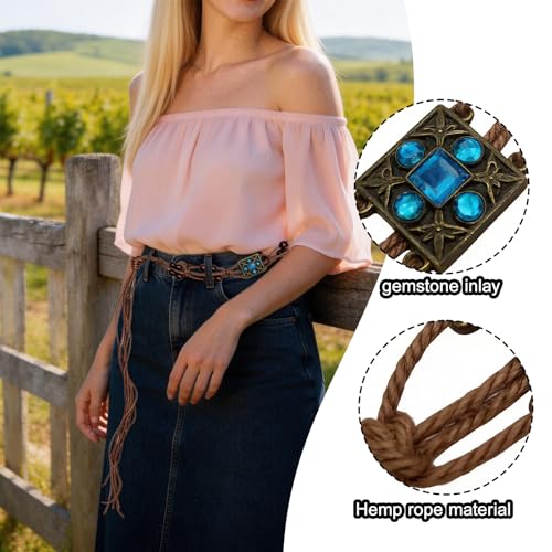 Boho Flower Wooden Bead Waist Belt, Vintage Woven Body Chain, Adjustable Cord Jewelry for Jeans Dress & Beach Wear - color: Blue1