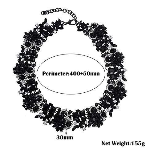 Jerollin Crystal Rhinestone/Pearl Statement Chain Necklace, Vintage Choker Bib Pendant Necklace Bohemian Bling Tassel Collar Statement Necklace for Evening Party - color: White+Black