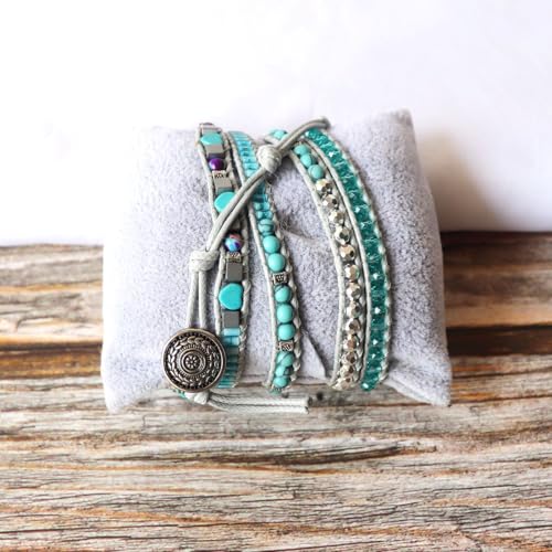 YGLINE Natural Stone Bracelet 5 Wraps Bracelet Handmade Blue Color Boho Bracelet for Women Bracelet - color: turquoise 8