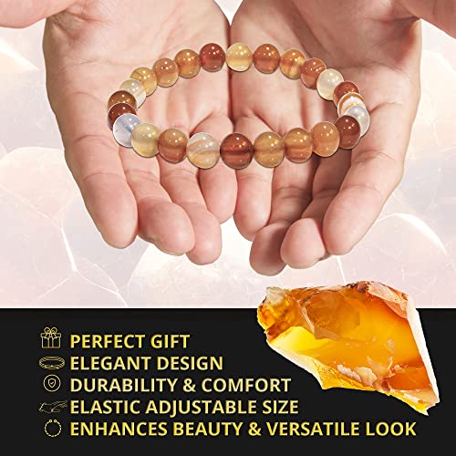 ANAYA AGATE Healing Crystal Bracelet for Women and Men – 8mm Round Beaded Bracelet for Men and Women – Unisex Stretchy Gemstone Bracelet for Healing and Protection - color: Carnelian