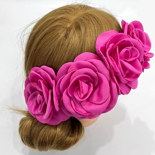 Sanrich Women's Brooches 4pcs Rose Flower Hair Clip Mexican Hair Flowers Clips Hairpin Brooch Tea Party Hats Headpieces (hot pink) - color: hot pink