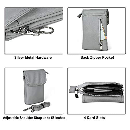 befen Genuine Leather Small Crossbody Bags for Women Cell Phone Bag Cross Body Purses,Silver Zipper - color: Light Gray