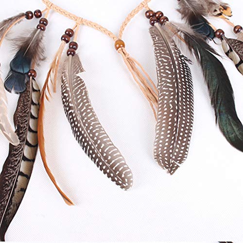 WLBON Halloween Boho Feather Headband Hippie Indian Hair Hoops Bands Tassel Bohemian Headpiece Hairband Women Christmas Wedding Holiday Festival Masquerade Cosplay Dress Up Birthday Party Accessories - color: Gray Feather