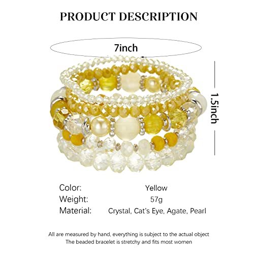 Noessla Beaded Boho Stretch Bracelet Colorful Stackable Crystal Beads Bracelets Trendy Costume Jewelry Mothers Day Gifts for Women - color: 21-Yellow