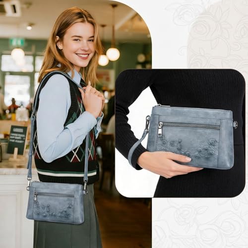 MEITRUE Wristlet Wallet Small Crossbody Bags for Women Clutch Purse Leather Phone Purse with Adjustable & Detachable Strap - color: A2-blue-179