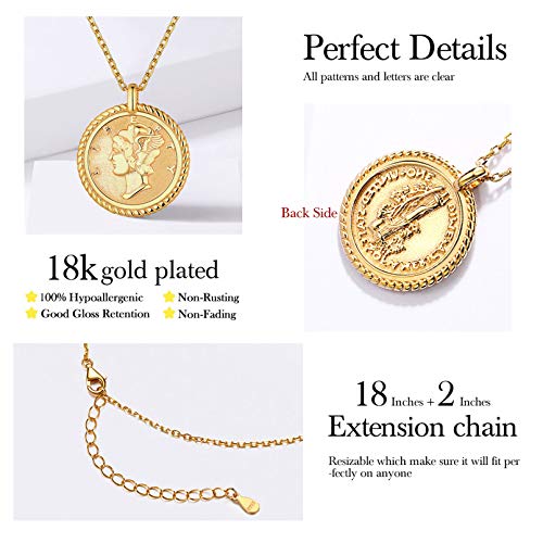 ChicSilver Coin Necklace Sterling Silver Vintage Round Circle Disc Dainty Coin Pendant Necklaces for Women - color: Style A - Gold