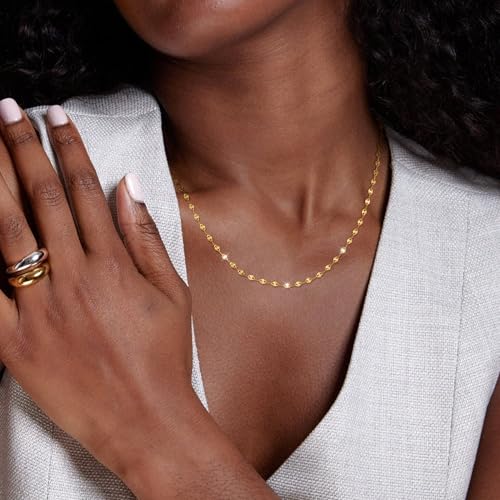 Carffordo 925 Sterling Silver Chain Necklace Link Chain Necklace for Women Simple Dainty 16K Gold Plated Necklace for Women Minimalist Waterproof Silver Necklace Trendy Jewelry Gifts - color: Gold, size: 18 Inches (Women's Average Length)