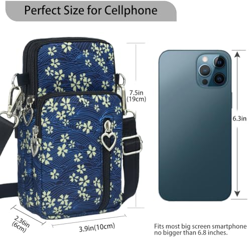 JANKS Small Crossbody Bag for Women - Mini Phone Purses with Crossbody Strap and Wallet - Nylon Arm Bag - color: B-white Flower