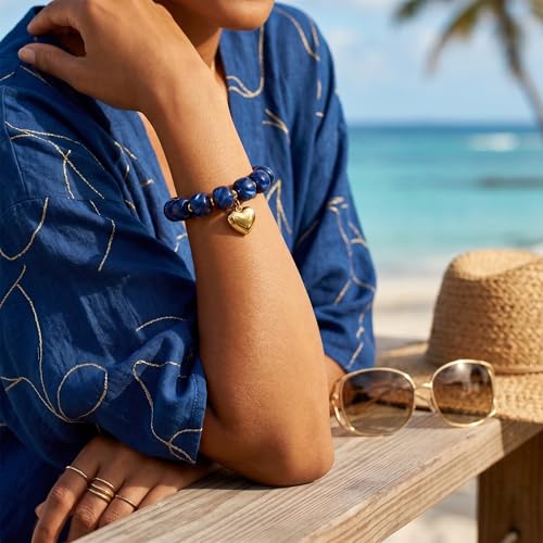 Chunky Beaded Bracelets for Women Boho Multicolor Acrylic Resin Beads Bracelet Adjustable Statement Bracelet Summer Beaded Jewelry - color: Heart beads bracelet-dark blue