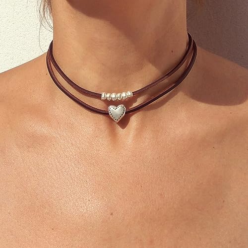 Boho Outfits for Women Boho Necklaces Country Concert Outfits Nashville Western Jewelry Choker Necklaces Long Leather Necklace Western Dress Jewelry Country Cowgirl Accessories Gifts - color: J:Heart Beaded Choker