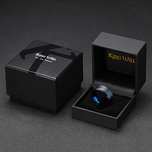 King Will Mens Tungsten Rings for Men Two Tone Grooved Mens Wedding Band Cool - color: Black & Blue 10mm