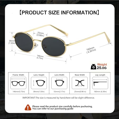 Retro Oval Sunglasses for Women Men 90s Trendy Small Round Gold Sun Glasses Fashion Narrow Metal Frame Shades - color: A1 Gold/Grey