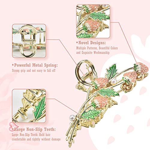 3-Piece Floral Metal Hair Accessories: Strawberry Cherry Tulip Barrettes, Elegant Strong Hold Non-Slip Clamps for Thin/Medium Thick Hair