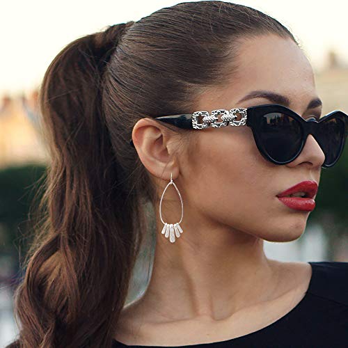 Handmade Boho Hammered Teardrop Earrings Jewelry with 5 Bars for Women - style: Silver