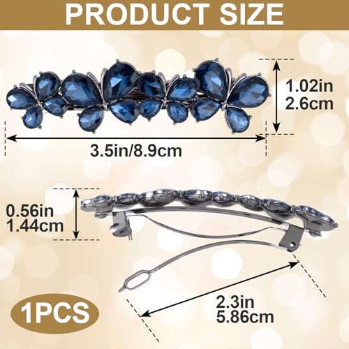 Joez Wonderful Rhinestone Hair Clip Sparkly Crystal Barrettes French Wedding Prom Engagement Pageant First Communion Hair Decorative Accessories for Women Bride Thick Long Hair (Butterfly Blue, 1 Pcs) - color: Butterfly Blue