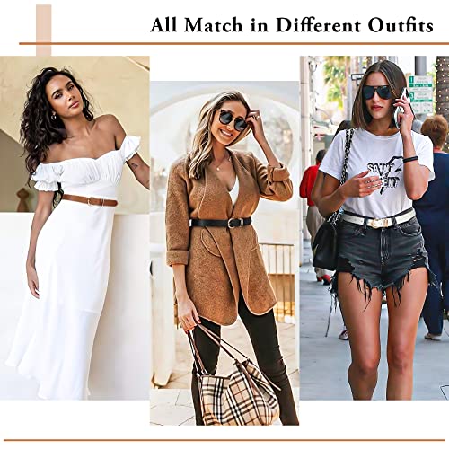 XZQTIVE 3 Pack Women Belts For Jeans Dresses Pants Ladies Leather Waist Belt with Gold Buckle - color: Round Buckle Black+brown+white, size: Fit Pant 24-29in