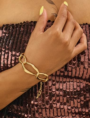 Gold Chain Bracelets for Women Chunky Gold Chain Link Two Tone Thick Geometric Minimalist Statement Bracelet for Wrists Fashion Jewelry