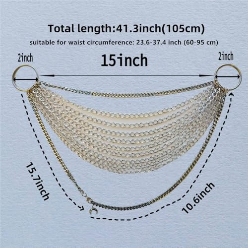 THREEBOY Women Apparel Belts Fashion Sexy Multilayer Metal Pearl Waist Chain Belt - color: Silver