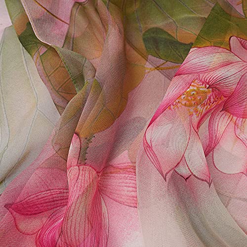 YOUR SMILE Ladies/Women's Lightweight Floral Print/Solid Color mixture Shawl Scarf For Spring Summer season - color: Green Pink Lotus