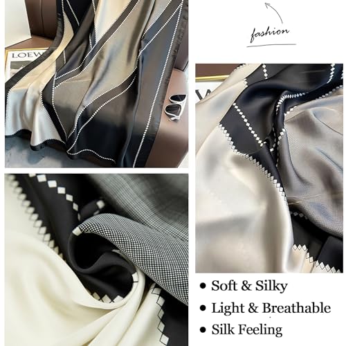 vimate 100% Large Silk Feeling Scarf-Women's Fashion Long Mulberry Silk Satin Neck Scarf Sunscreen Shawl Wrap Headscarf - color: Style 07