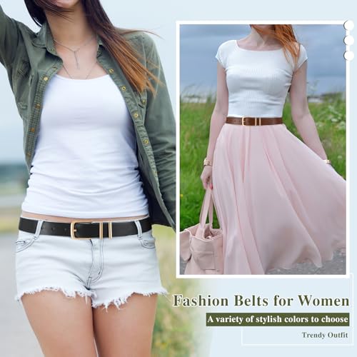 3 Pack Women's Belts for Jeans Pants Dresses Fashion Ladies Leather Waist Belt with Buckle Leather Belts - color: Black+coffee+beige(gold), size: Fit Waist Size 42-46in