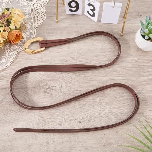 Genuine Leather Double Strap Tie Belt Adjustable Brown Cowhide Skinny Waistband - color: Dark Brown