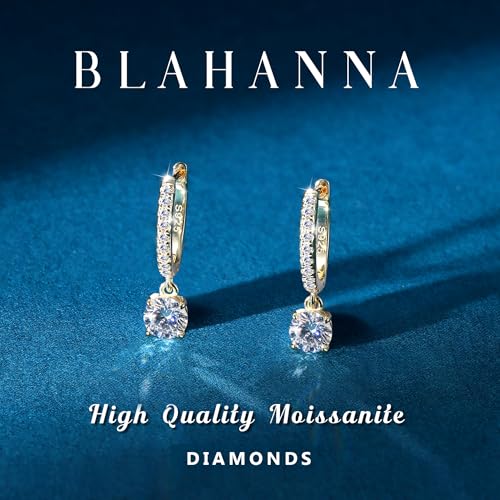 Moissanite Earrings, Sterling Silver Hoop Earring 1.0ct-2.0ct D Color Brilliant Hypoallergenic Earring for Women Men Drop Dangle Moissanite Leverback Mother's Day Gift - color: 1.0 carats(0.5ct*2)-Gold