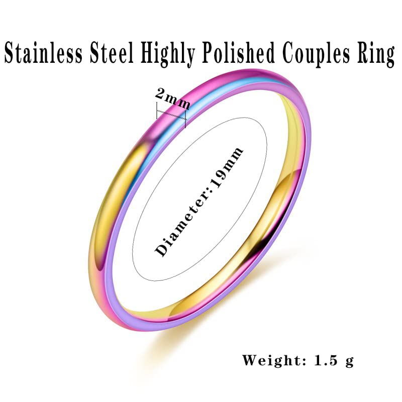 INENIMARTJ 2mm Thin Titanium Stainless Steel Knuckle Stacking Midi Rings,Stackable Dome Band Finger Ring Set for Women Men,5Pcs Simple Stylish Polished Wedding Ring Size 6-11 - size: 9