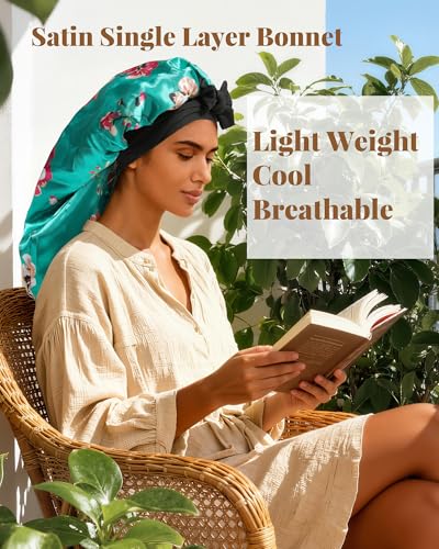 AWAYTR Long Satin Bonnet for Braids - Elastic Silk Hair Bonnets for Sleeping Night Cap Stretchy Tie Band for Women（Flower A） - color: Flower A