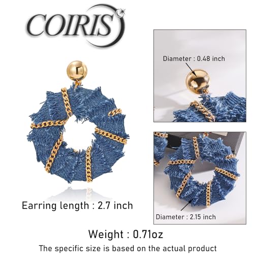 Coiris Bohemian Statement Dangle Earrings for Women Denim Leather Shells Pearl Polygonal Leaf Circle Drop Earrings for Women - style: Denim Chain