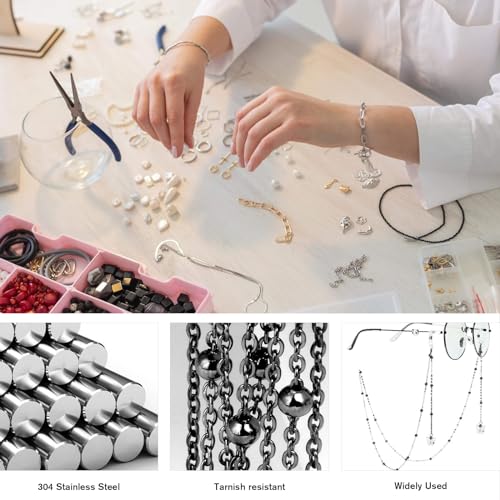 33 Feet Gunmetal Satellite Bead Chains Roll, 2mm 304 Stainless Steel Black Ball Beaded Cable Link Chains Spool Bulk for Jewelry Making DIY Craft - color: Black Big Beads Satellite Cable Chain
