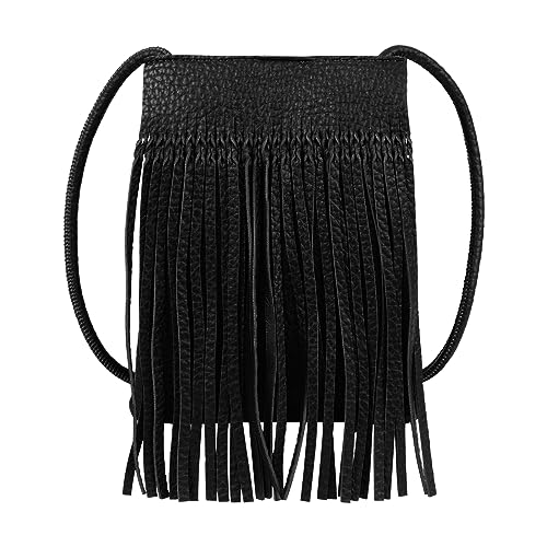 Hoce Women’s Leather Fringe Messenger Bag Large Hobo Crossbody Tassel Shoulder Bags, Gift for Mom Wife Girlfriend - color: 07785black