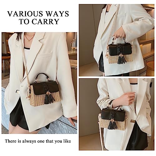 Straw Crossbody Bags for Women Summer Straw Clutch Bag Woven Beach Purse Vacation Handbags | Straw - color: D Black