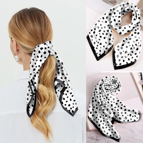 Scarf Silk Feeling Square Satin Head Hair Scarf Wrap 27.5 Inches Headwear Aesthetic Cute Decoration Women Girls - color: V-8-speckle