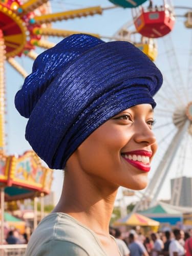 Woeoe African Head Wraps for Black Women Gold Pre Tied Headdress Wedding Turban Hats - color: Royal Blue
