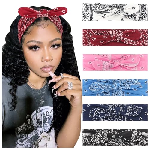 DRESHOW 6 Pack Wire Boho Headbands for Women with Rabbit Ears Bow Twist Headband Printed Vintage Wire Hair Holder - color: 6 Pcs Patterned: Rabbit Ears a