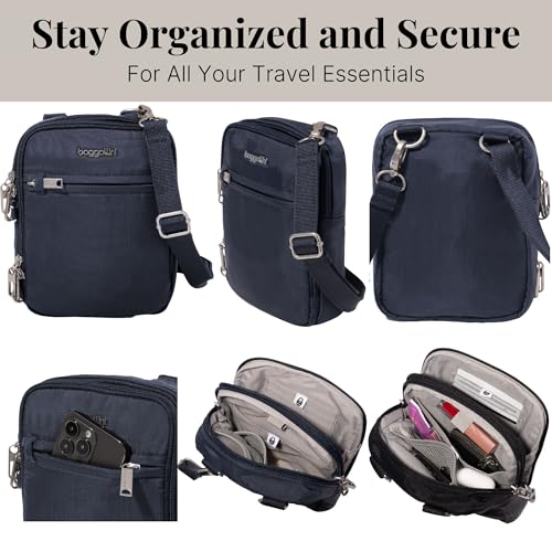 Baggallini Securtex® Anti-theft Mini Everything Crossbody Bag, 6.3"x8.25" Rfid, Locking Zippers & Cut-resistant Strap - color: French Navy